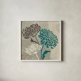 Chrysanthemums II by Wellington Studio. Shown in a crisp white glass frame for a clean and minimalist style. Available as an archival giclee rolled canvas, fine art paper, or poster print. SKU 15964a.