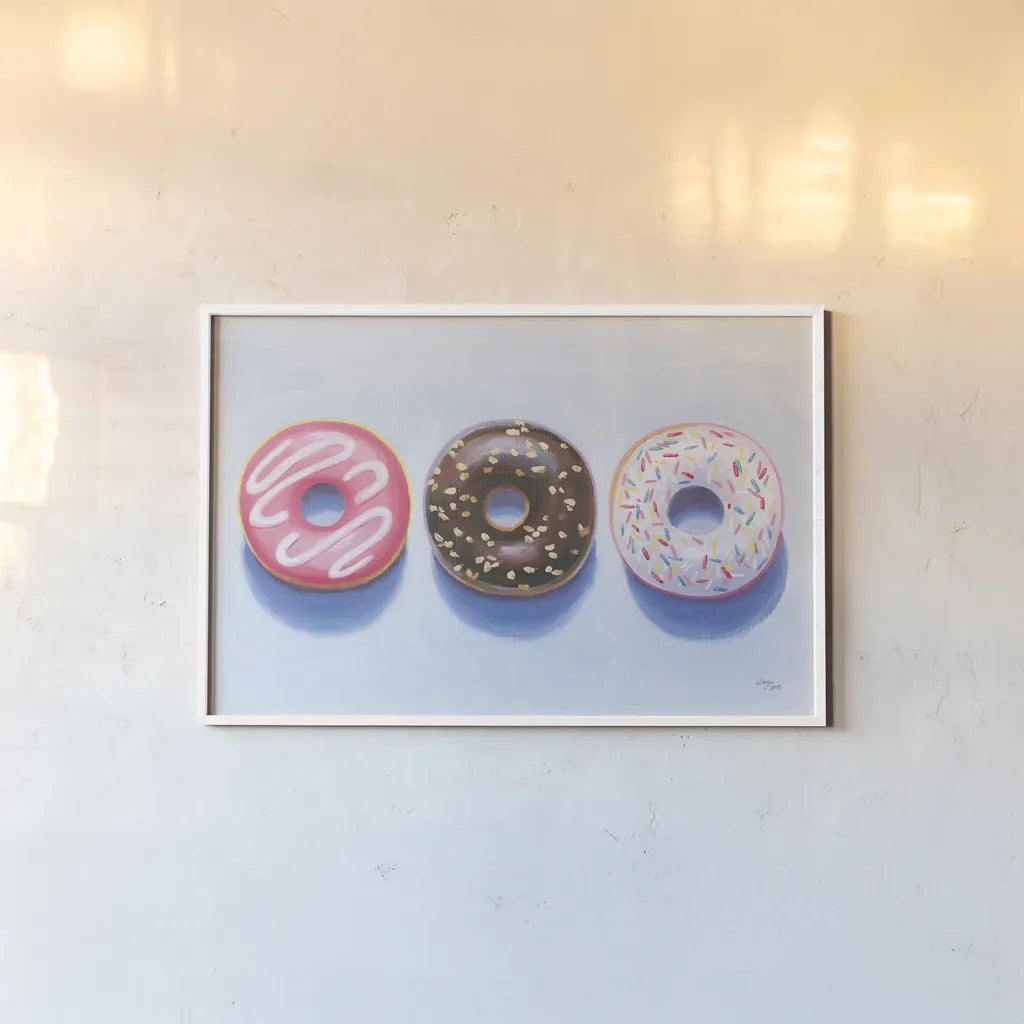 Doughnuts by Wellington Studio. shown as a paper print in a white frame. Available as a archival giclee rolled canvas, fine art paper, or poster print. SKU 90650i.