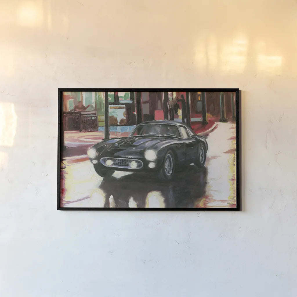 Ferrari by Wellington Studio. shown as a paper print in a black flame. Available as a archival giclee rolled canvas, fine art paper, or poster print. SKU 100517i.