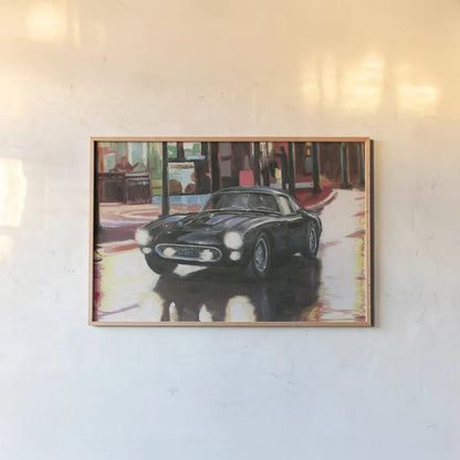 Ferrari by Wellington Studio. shown as a paper print in a natural frame. Available as a archival giclee rolled canvas, fine art paper, or poster print. SKU 100517i.