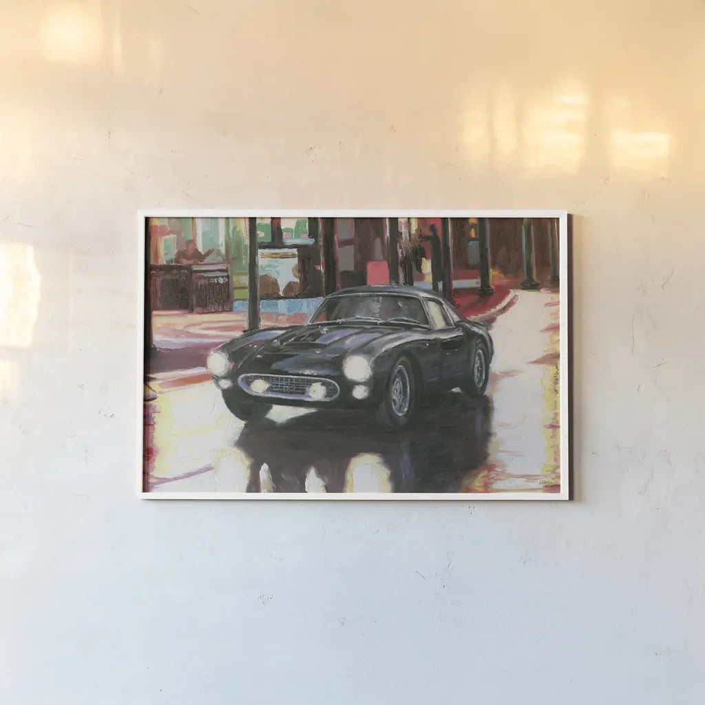 Ferrari by Wellington Studio. shown as a paper print in a white frame. Available as a archival giclee rolled canvas, fine art paper, or poster print. SKU 100517i.