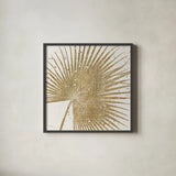 Gold Leaves II 18x18 by Wellington Studio. Shown in a sleek black glass frame for a contemporary gallery look. Available as an archival giclee rolled canvas, fine art paper, or poster print. SKU 17377a.