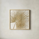 Gold Leaves II 18x18 by Wellington Studio. Shown in a natural wood glass frame for a timeless modern aesthetic. Available as an archival giclee rolled canvas, fine art paper, or poster print. SKU 17377a.