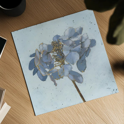 Golden Hydrangea by Wellington Studio. Shown as a detailed flat fine art print, highlighting archival giclee quality. Available as an archival giclee rolled canvas, fine art paper, or poster print. SKU 89381a.