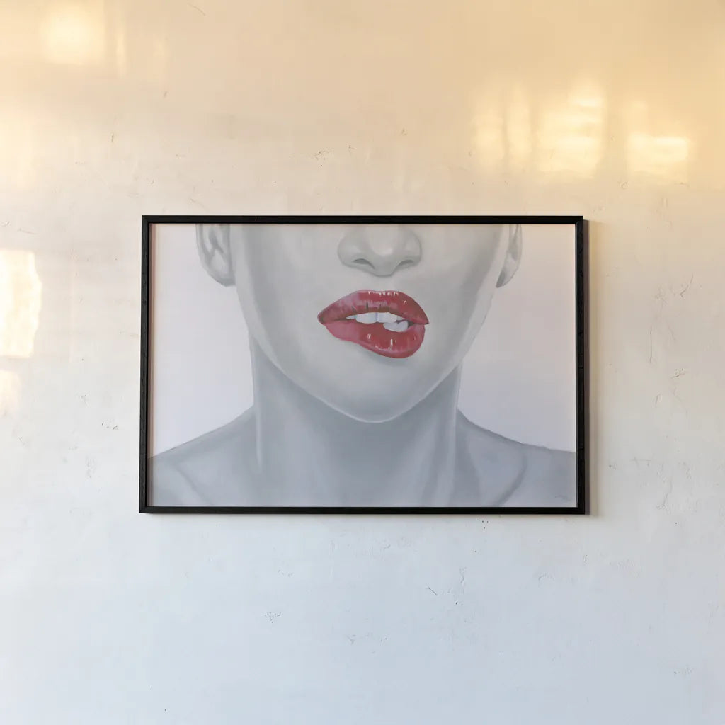 Hot Lips by Wellington Studio. shown as a paper print in a black flame. Available as a archival giclee rolled canvas, fine art paper, or poster print. SKU 97241i.