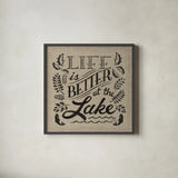 Lake Life I by Wellington Studio. Shown in a sleek black glass frame for a contemporary gallery look. Available as an archival giclee rolled canvas, fine art paper, or poster print. SKU 17290a.