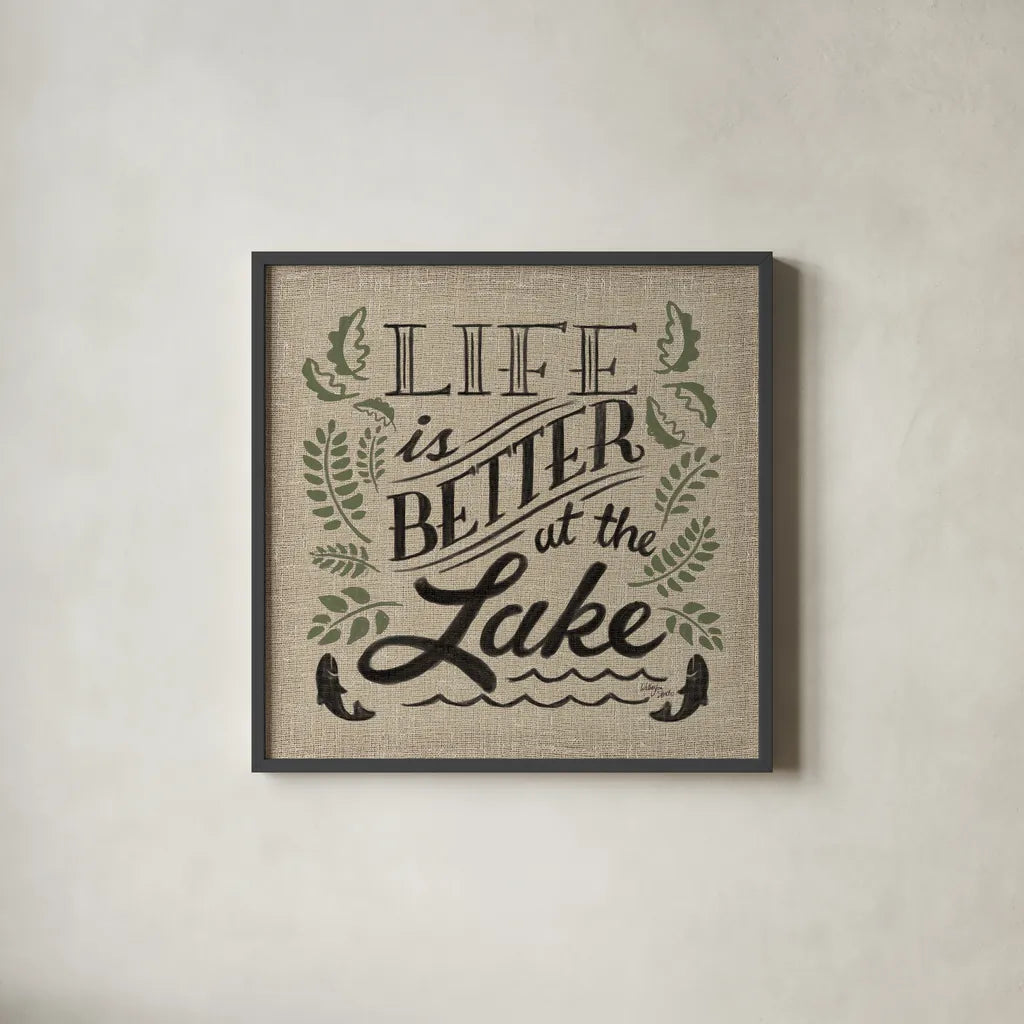 Lake Life I Color by Wellington Studio. Shown in a sleek black glass frame for a contemporary gallery look. Available as an archival giclee rolled canvas, fine art paper, or poster print. SKU 49972a.