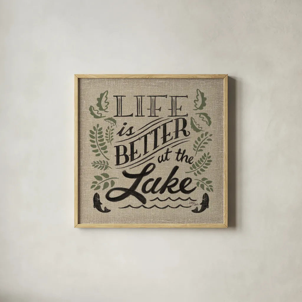 Lake Life I Color by Wellington Studio. Shown in a natural wood glass frame for a timeless modern aesthetic. Available as an archival giclee rolled canvas, fine art paper, or poster print. SKU 49972a.