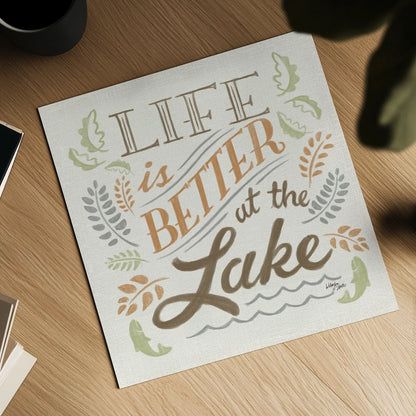 Lake Life I Green by Wellington Studio. Shown as a detailed flat fine art print, highlighting archival giclee quality. Available as an archival giclee rolled canvas, fine art paper, or poster print. SKU 76131a.