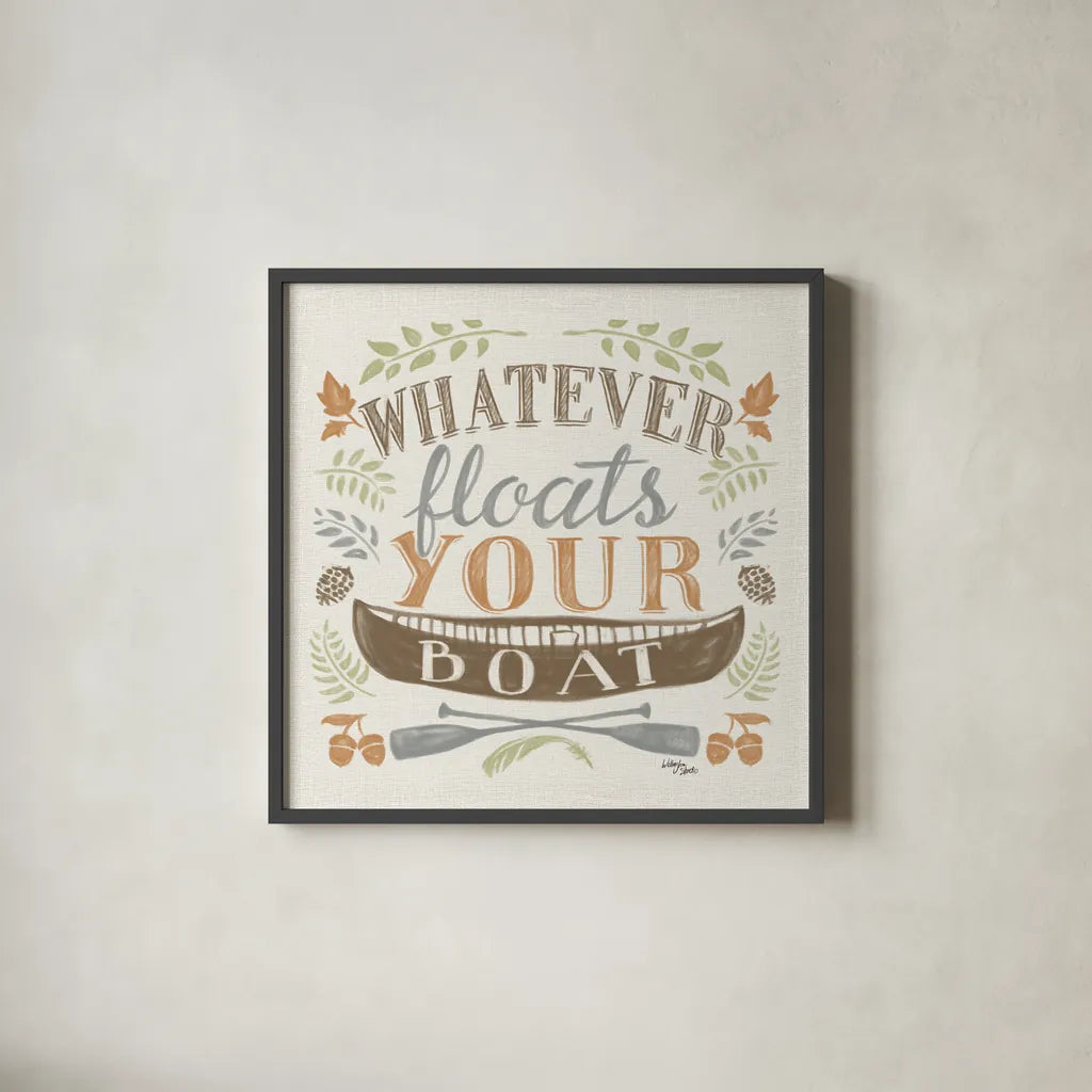 Lake Life II Green by Wellington Studio. Shown in a sleek black glass frame for a contemporary gallery look. Available as an archival giclee rolled canvas, fine art paper, or poster print. SKU 76132a.