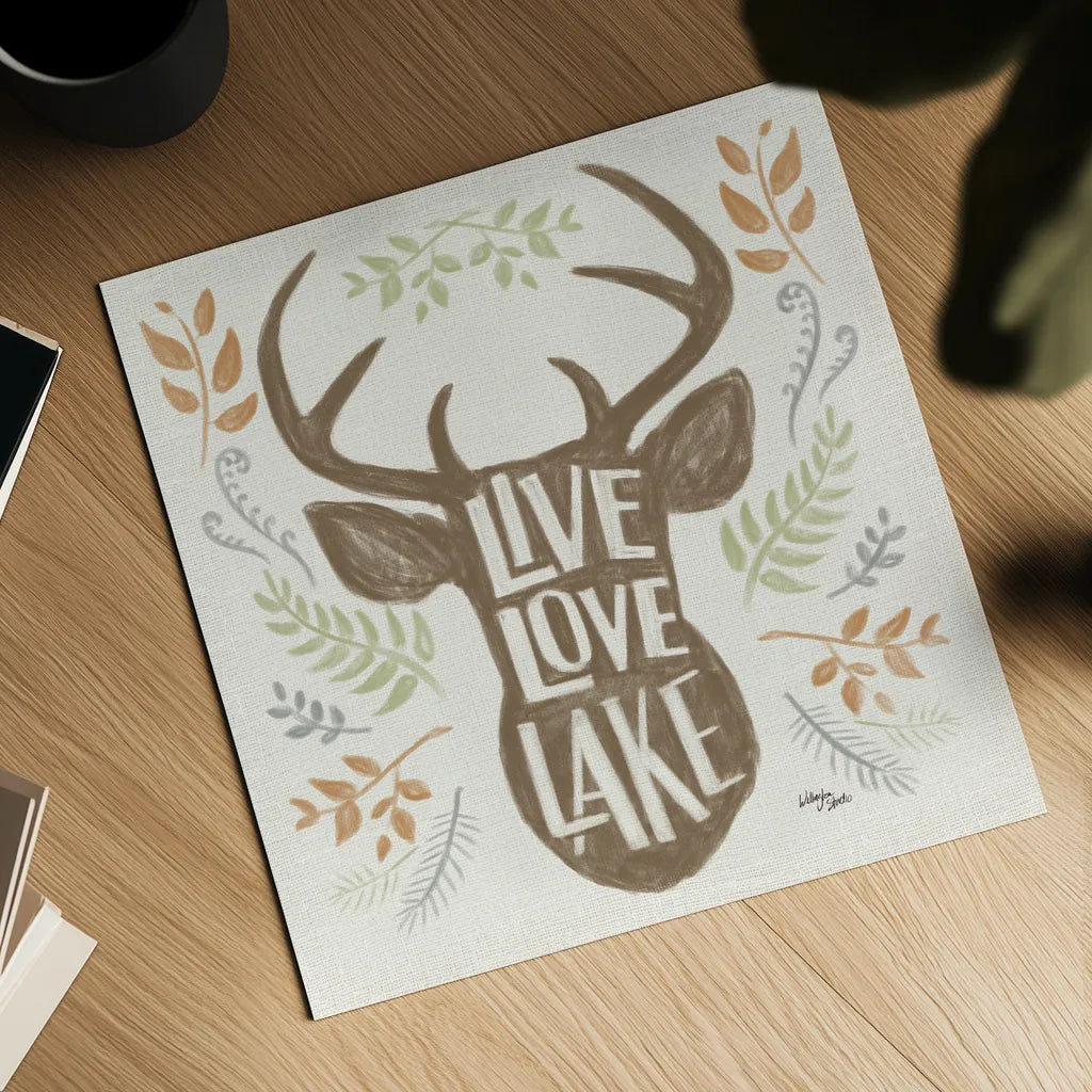 Lake Life III Green by Wellington Studio. Shown as a detailed flat fine art print, highlighting archival giclee quality. Available as an archival giclee rolled canvas, fine art paper, or poster print. SKU 76133a.