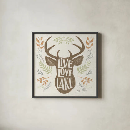 Lake Life III Green by Wellington Studio. Shown in a sleek black glass frame for a contemporary gallery look. Available as an archival giclee rolled canvas, fine art paper, or poster print. SKU 76133a.