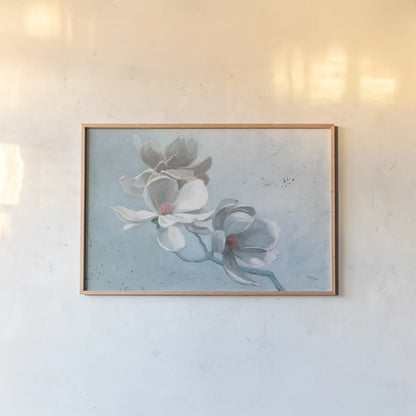 Magnolia Branch by Wellington Studio. shown as a paper print in a natural frame. Available as a archival giclee rolled canvas, fine art paper, or poster print. SKU 89443i.