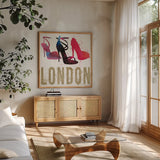 Moda Splash I Light by Wellington Studio. Shown in a natural wood frame in a cozy modern living room. Available as an archival giclee rolled canvas, fine art paper, or poster print. SKU 17012a.