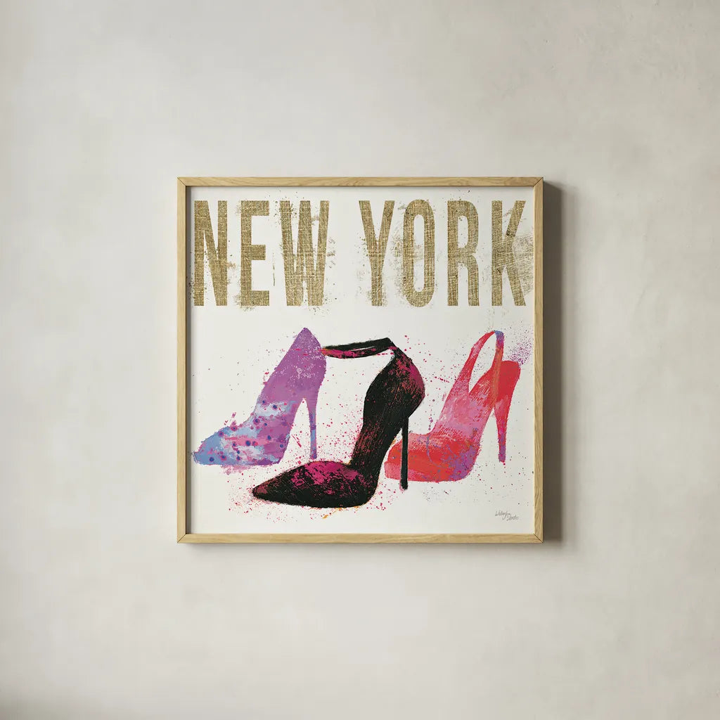 Moda Splash II Light by Wellington Studio. Shown in a natural wood glass frame for a timeless modern aesthetic. Available as an archival giclee rolled canvas, fine art paper, or poster print. SKU 17013a.