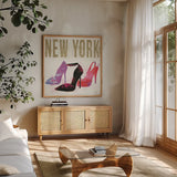 Moda Splash II Light by Wellington Studio. Shown in a natural wood frame in a cozy modern living room. Available as an archival giclee rolled canvas, fine art paper, or poster print. SKU 17013a.