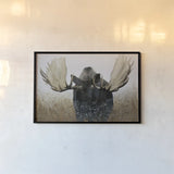 Moose by Wellington Studio. shown as a paper print in a black flame. Available as a archival giclee rolled canvas, fine art paper, or poster print. SKU 84085i.