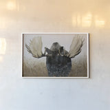 Moose by Wellington Studio. shown as a paper print in a white frame. Available as a archival giclee rolled canvas, fine art paper, or poster print. SKU 84085i.