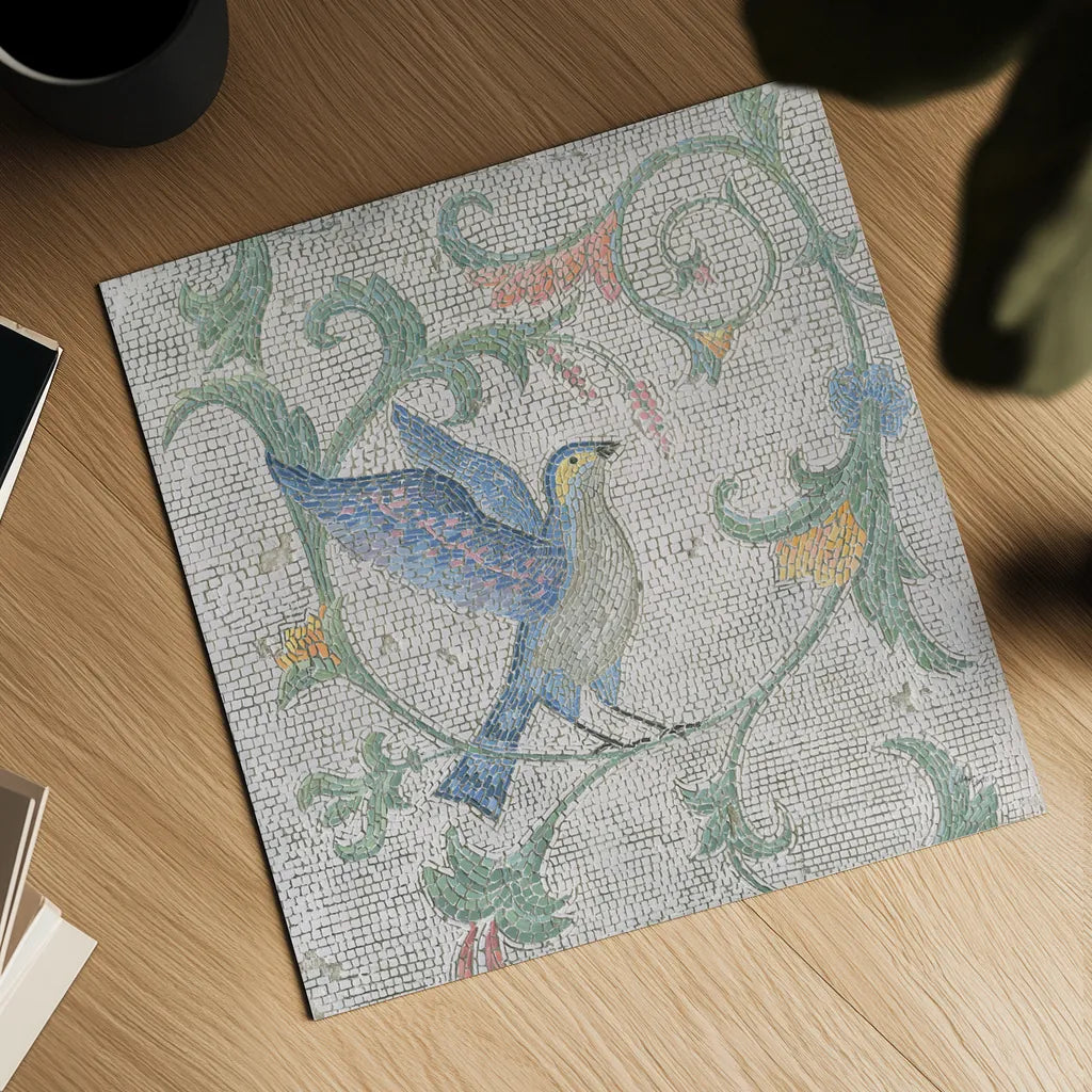 Mosaic Birds I by Wellington Studio. Shown as a detailed flat fine art print, highlighting archival giclee quality. Available as an archival giclee rolled canvas, fine art paper, or poster print. SKU 90246a.