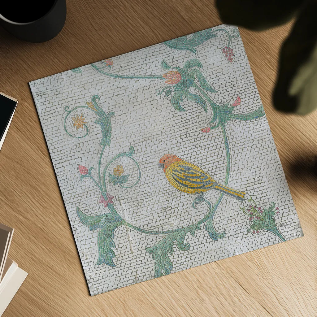 Mosaic Birds III by Wellington Studio. Shown as a detailed flat fine art print, highlighting archival giclee quality. Available as an archival giclee rolled canvas, fine art paper, or poster print. SKU 90248a.
