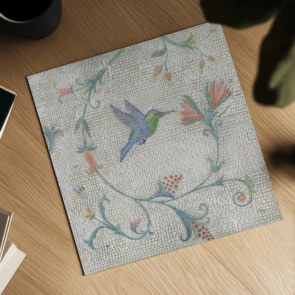 Mosaic Birds IV by Wellington Studio. Shown as a detailed flat fine art print, highlighting archival giclee quality. Available as an archival giclee rolled canvas, fine art paper, or poster print. SKU 90249a.