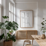 Muse I by Wellington Studio. shown as a print in a natural wood frame in a dining room. Available as a archival giclee rolled canvas, fine art paper, or poster print. SKU 87086h.