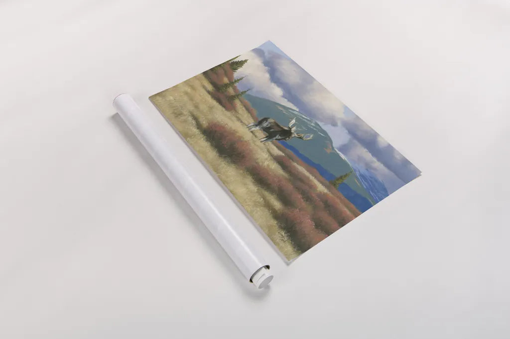 Northern Moose by Wellington Studio. shown as a rolled paper print. Available as archival giclee rolled canvas, fine art paper, or poster print. SKU 84086i.
