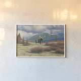 Northern Moose by Wellington Studio. shown as a paper print in a white frame. Available as a archival giclee rolled canvas, fine art paper, or poster print. SKU 84086i.