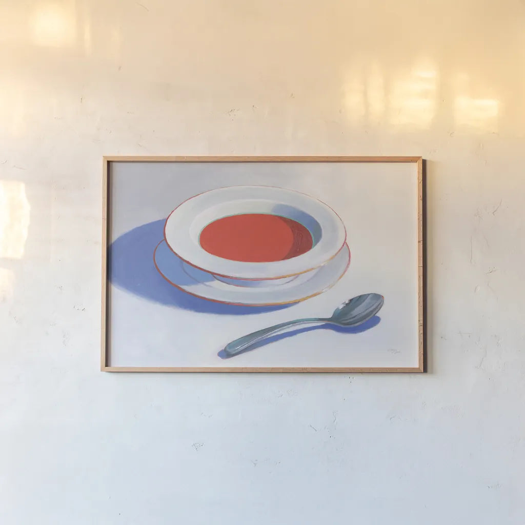 Soup du Jour by Wellington Studio. shown as a paper print in a natural frame. Available as a archival giclee rolled canvas, fine art paper, or poster print. SKU 90167i.
