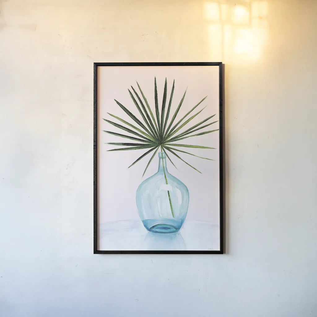 Statement Palms I by Wellington Studio. shown as a paper print in a black flame. Available as a archival giclee rolled canvas, fine art paper, or poster print. SKU 33610h.