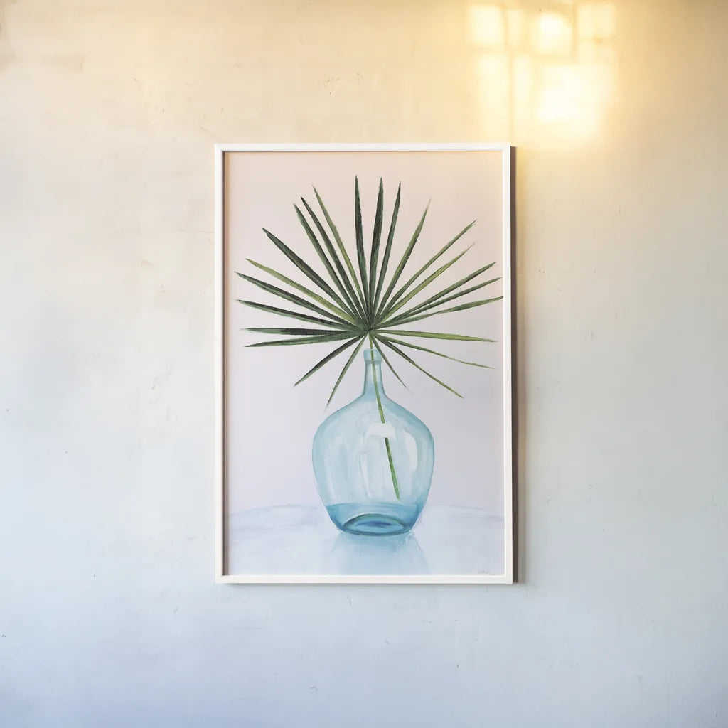 Statement Palms I by Wellington Studio. shown as a paper print in a white frame. Available as a archival giclee rolled canvas, fine art paper, or poster print. SKU 33610h.