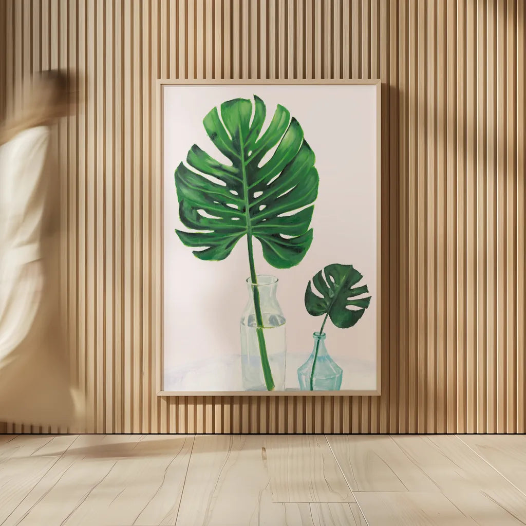 Statement Palms II by Wellington Studio. shown as over sized large wall art. Available as an archival giclee rolled canvas, fine art paper, or poster print. SKU 33611h.