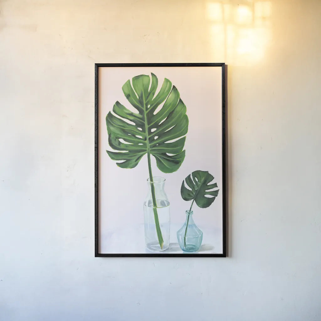 Statement Palms II by Wellington Studio. shown as a paper print in a black flame. Available as a archival giclee rolled canvas, fine art paper, or poster print. SKU 33611h.