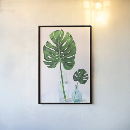 Statement Palms II by Wellington Studio. shown as a paper print in a black flame. Available as a archival giclee rolled canvas, fine art paper, or poster print. SKU 33611h.