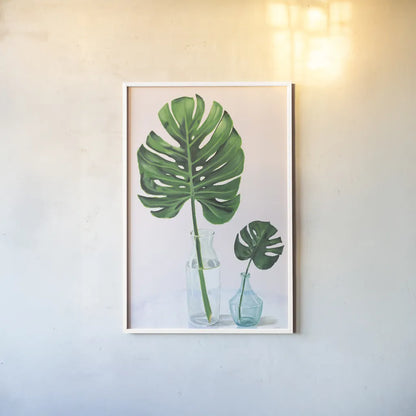Statement Palms II by Wellington Studio. shown as a paper print in a white frame. Available as a archival giclee rolled canvas, fine art paper, or poster print. SKU 33611h.