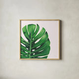 Statement Palms IV by Wellington Studio. Shown in a natural wood glass frame for a timeless modern aesthetic. Available as an archival giclee rolled canvas, fine art paper, or poster print. SKU 33613a.