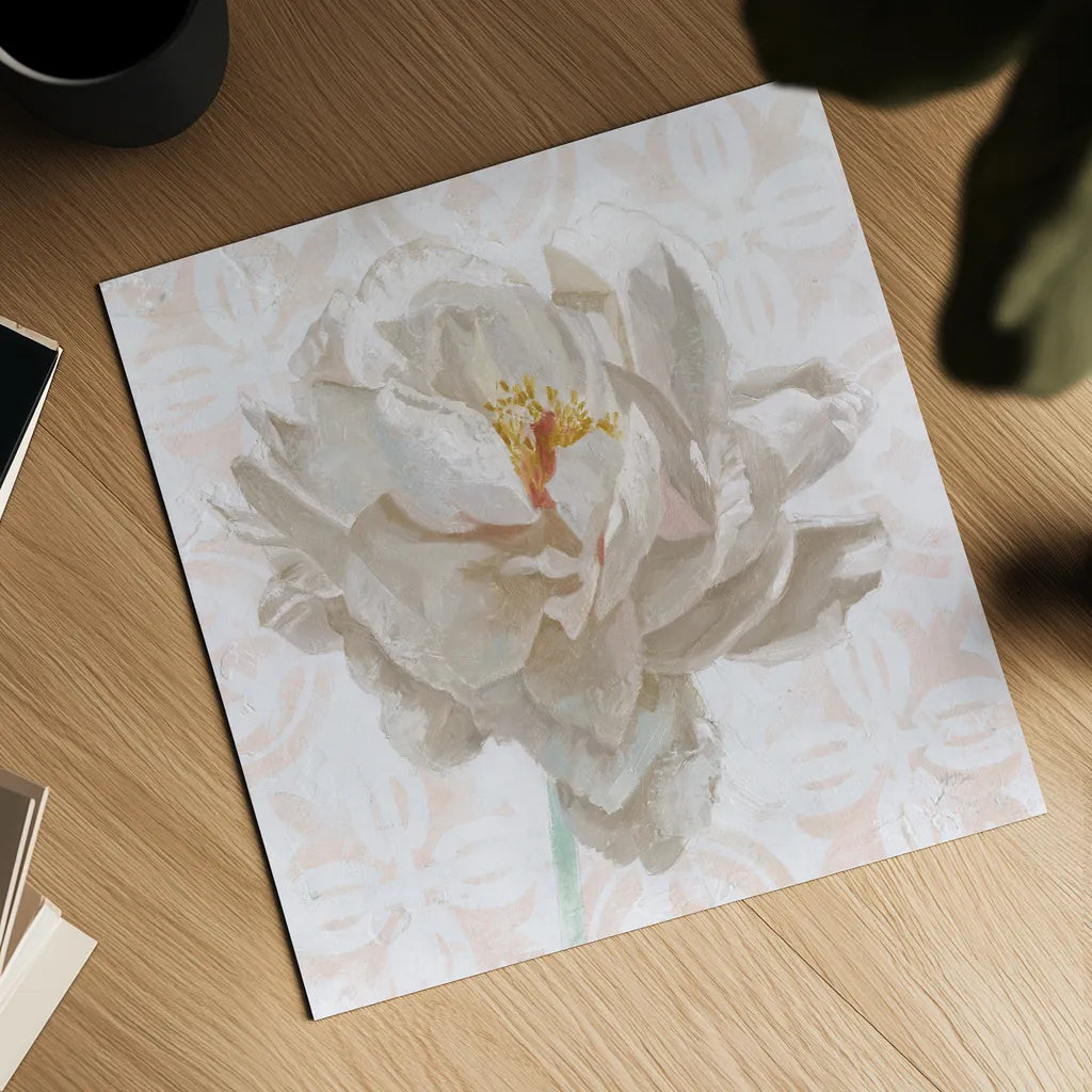 Sublime Peony I Light by Wellington Studio. Shown as a detailed flat fine art print, highlighting archival giclee quality. Available as an archival giclee rolled canvas, fine art paper, or poster print. SKU 88912a.