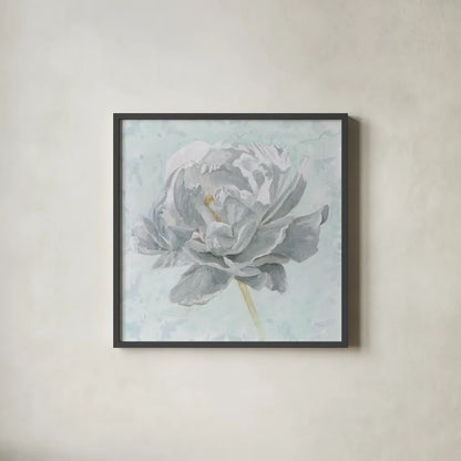 Sublime Peony II by Wellington Studio. Shown in a sleek black glass frame for a contemporary gallery look. Available as an archival giclee rolled canvas, fine art paper, or poster print. SKU 88747a.