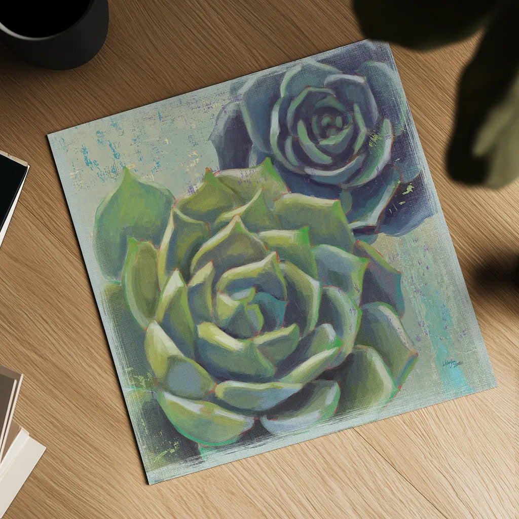 Succulents I by Wellington Studio. Shown as a detailed flat fine art print, highlighting archival giclee quality. Available as an archival giclee rolled canvas, fine art paper, or poster print. SKU 18137a.