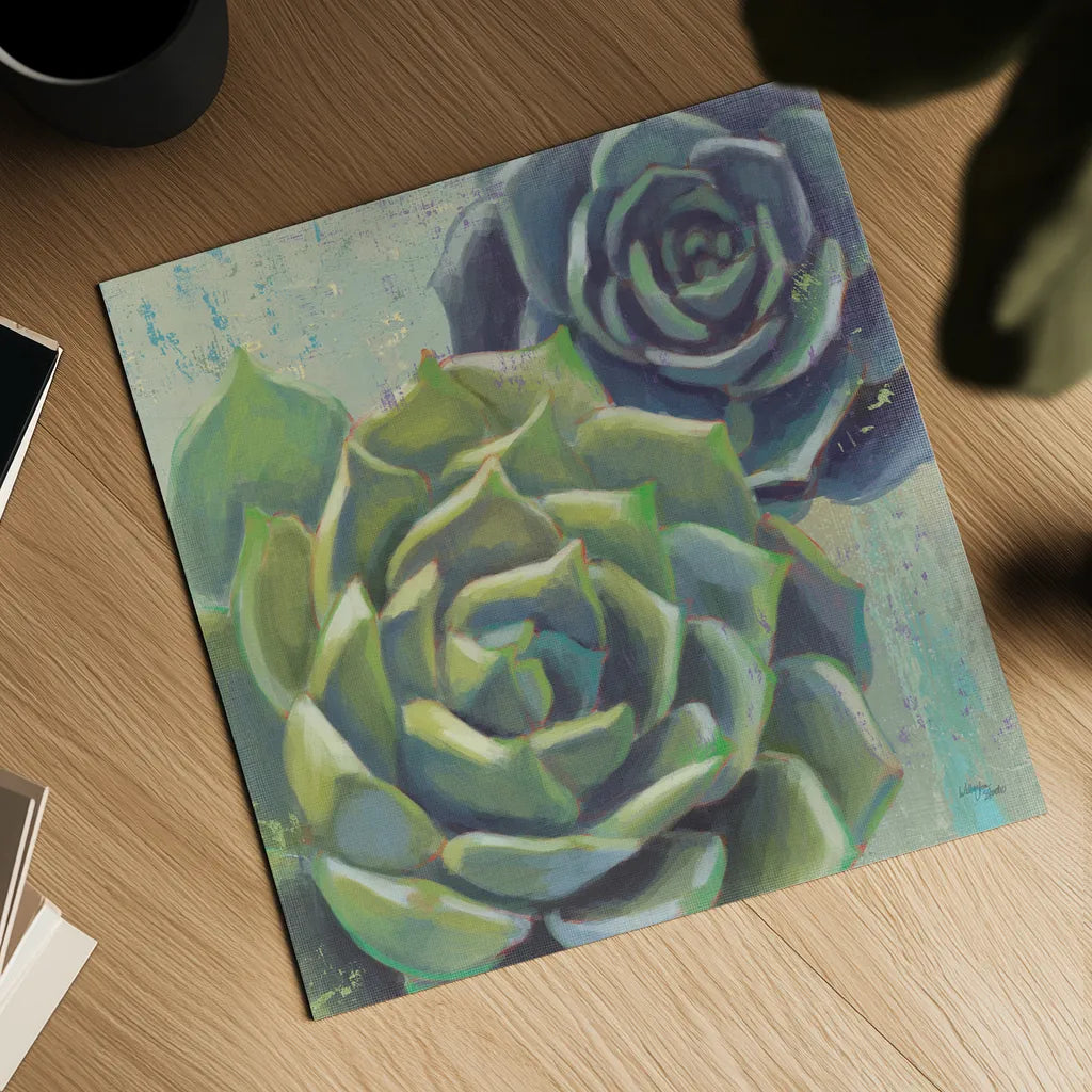 Succulents I Crop by Wellington Studio. Shown as a detailed flat fine art print, highlighting archival giclee quality. Available as an archival giclee rolled canvas, fine art paper, or poster print. SKU 45212a.