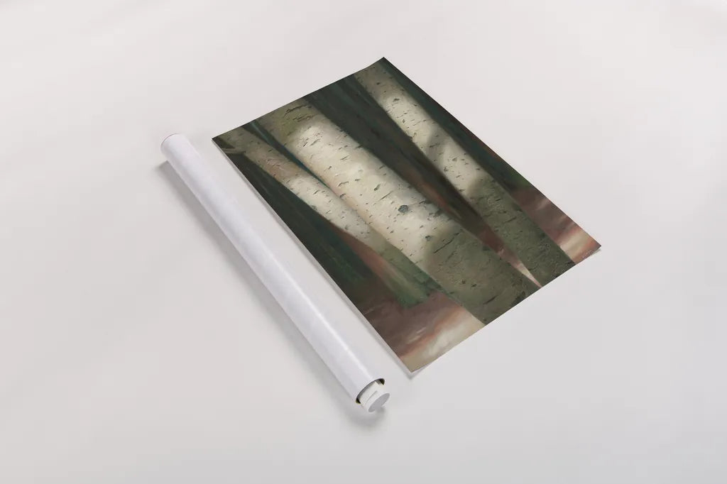 Sunlit Forest I by Wellington Studio. shown as a rolled paper print. Available as archival giclee rolled canvas, fine art paper, or poster print. SKU 86292h.