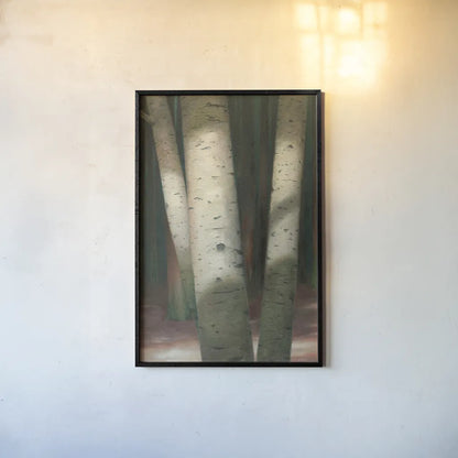 Sunlit Forest I by Wellington Studio. shown as a paper print in a black flame. Available as a archival giclee rolled canvas, fine art paper, or poster print. SKU 86292h.