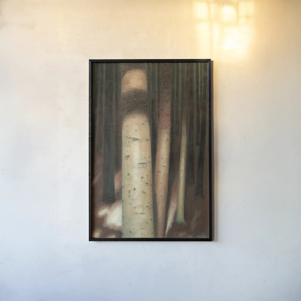 Sunlit Forest II by Wellington Studio. shown as a paper print in a black flame. Available as a archival giclee rolled canvas, fine art paper, or poster print. SKU 86293h.