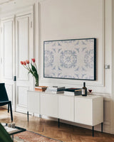Textures IX by Wellington Studio. shown as a framed stretched canvas in a living room above a console. Available as a archival giclee rolled canvas, fine art paper, or poster print. SKU 86888i.