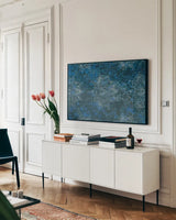 Textures VI by Wellington Studio. shown as a framed stretched canvas in a living room above a console. Available as a archival giclee rolled canvas, fine art paper, or poster print. SKU 86885i.
