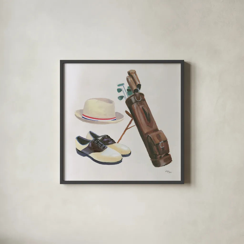 The Fairway III by Wellington Studio. Shown in a sleek black glass frame for a contemporary gallery look. Available as an archival giclee rolled canvas, fine art paper, or poster print. SKU 99418a.