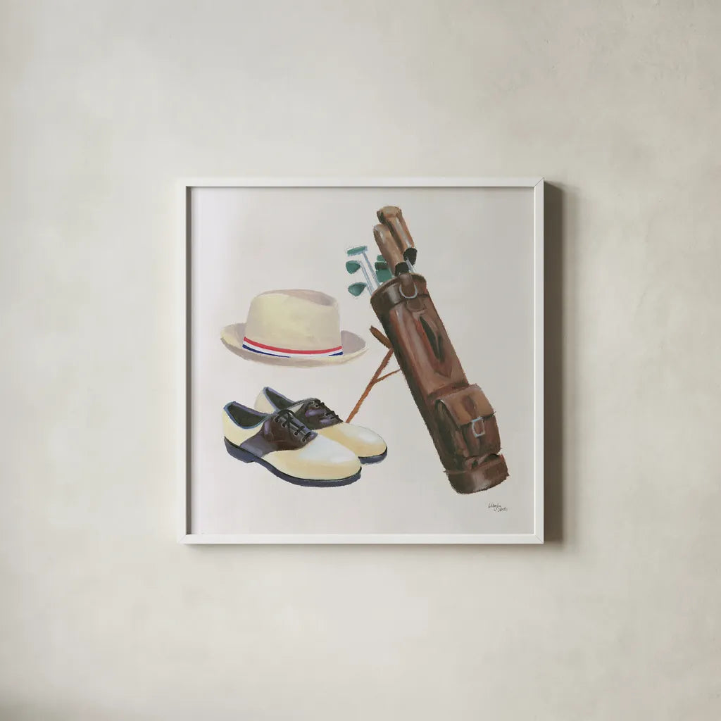 The Fairway III by Wellington Studio. Shown in a crisp white glass frame for a clean and minimalist style. Available as an archival giclee rolled canvas, fine art paper, or poster print. SKU 99418a.