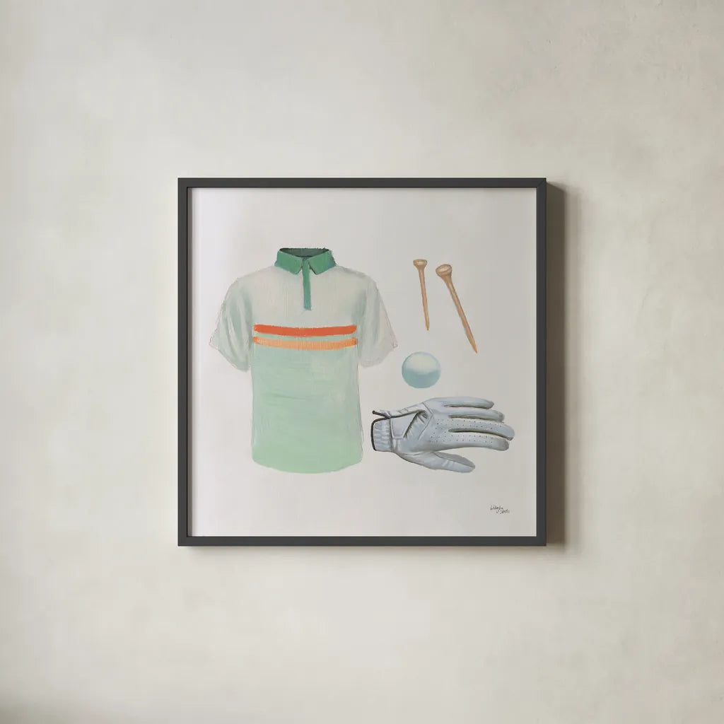 The Fairway IV by Wellington Studio. Shown in a sleek black glass frame for a contemporary gallery look. Available as an archival giclee rolled canvas, fine art paper, or poster print. SKU 99419a.