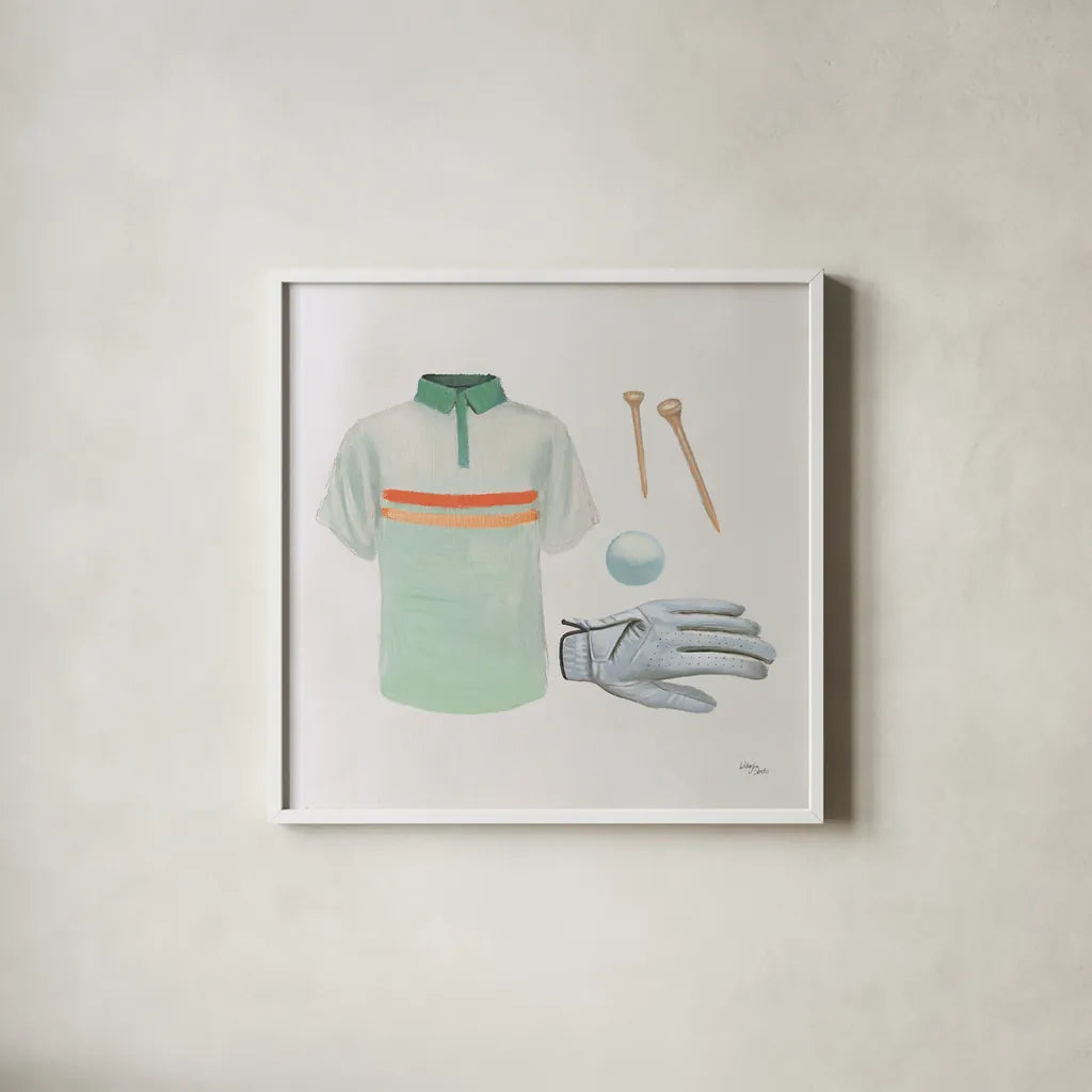 The Fairway IV by Wellington Studio. Shown in a crisp white glass frame for a clean and minimalist style. Available as an archival giclee rolled canvas, fine art paper, or poster print. SKU 99419a.