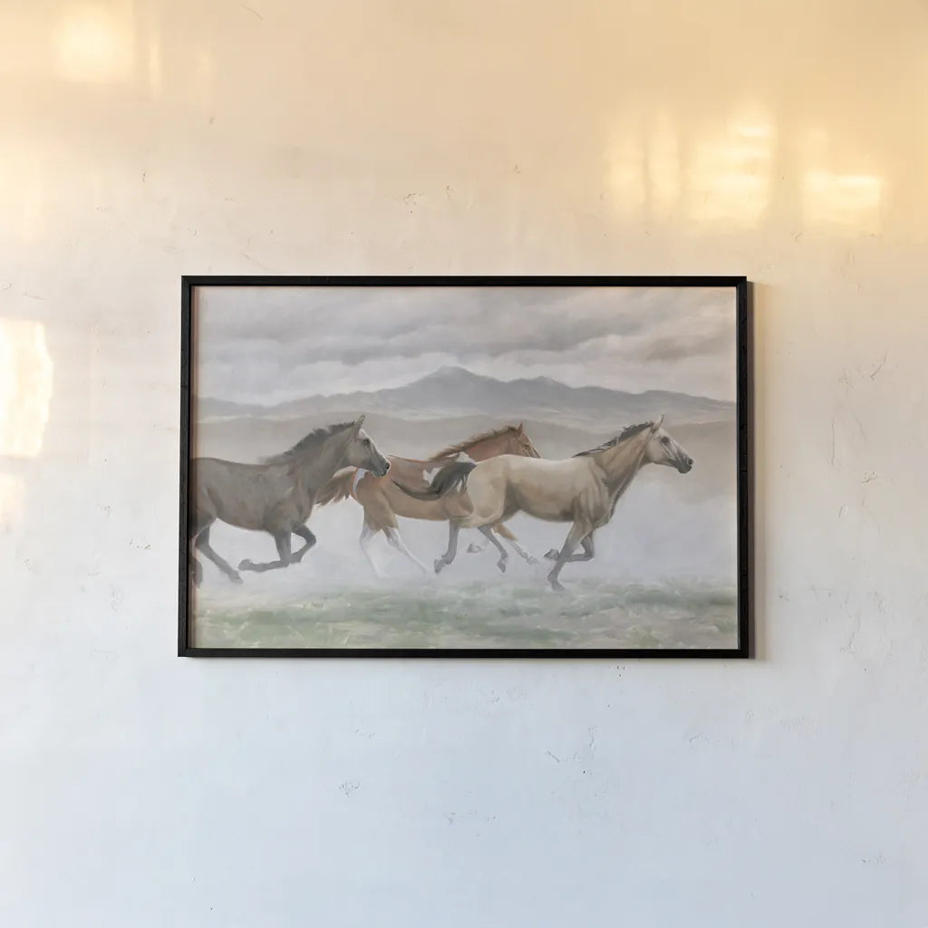 Wild Horses by Wellington Studio. shown as a paper print in a black flame. Available as a archival giclee rolled canvas, fine art paper, or poster print. SKU 84113i.